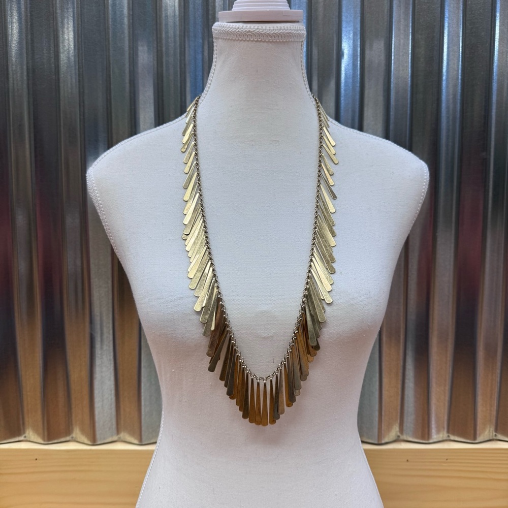 Lucky Brand Necklace Gold Tone Long Chain Fringe Boho Statement
